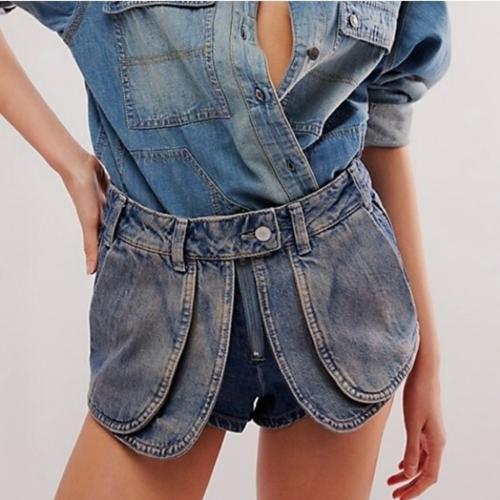 New Free People We The Free Prince Street Denim Western Cowboy Shorts Size 26 - Picture 3 of 14